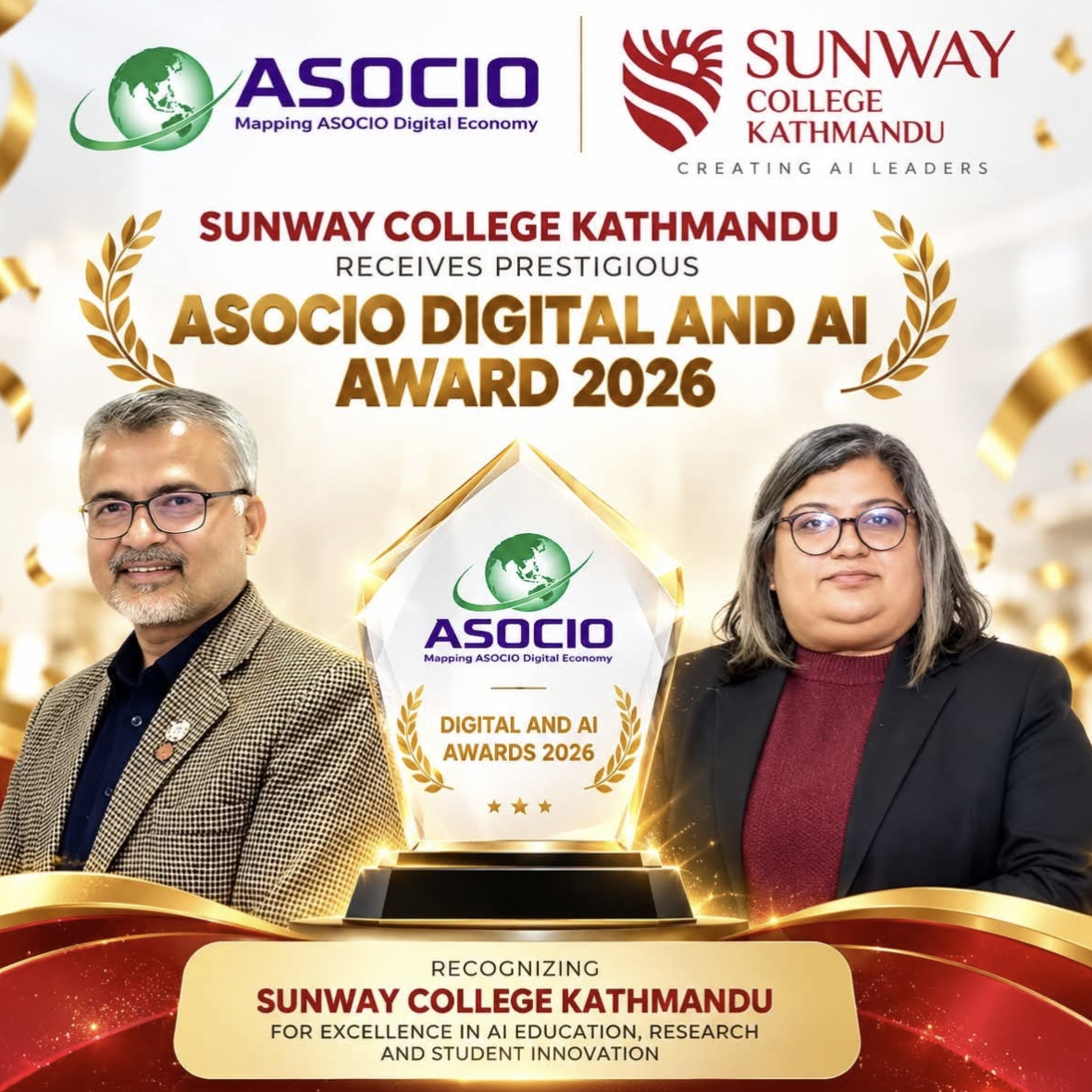 Sunway College Kathmandu's International Success in AI Education, Honored with the prestigious ASOCIO Award